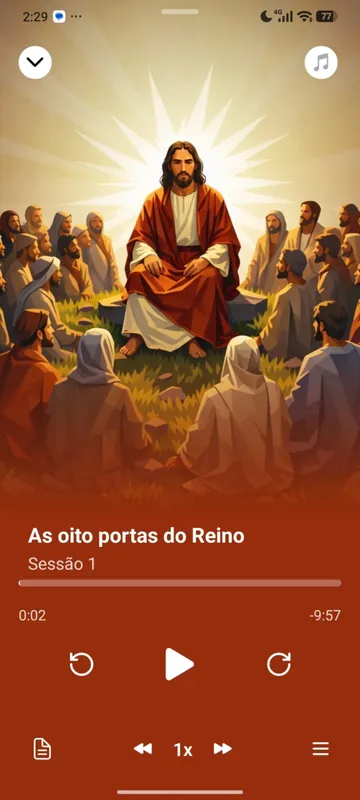O curso As Bem-aventuranças tocando no app Minha Bíblia Católica