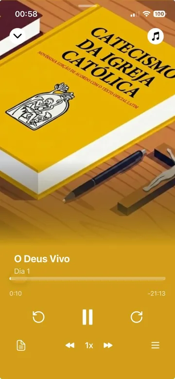 O Catecismo em 1 Ano tocando no app Minha Bíblia Católica