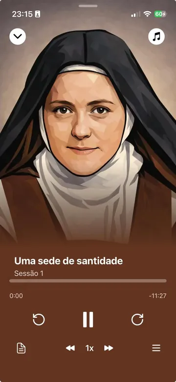 O Retiro com Santa Teresinha tocando no app Minha Bíblia Católica