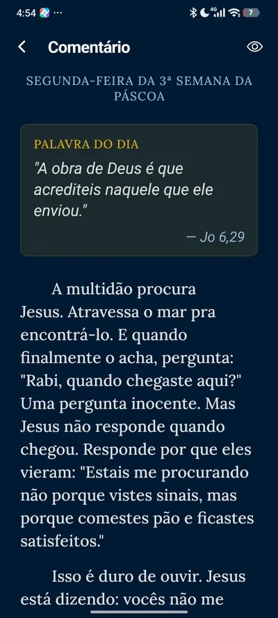 Comentário do dia no app