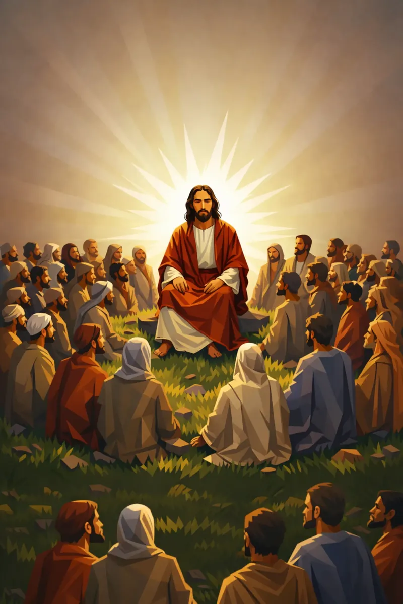 Jesus ensina a multidão sentado no alto do monte