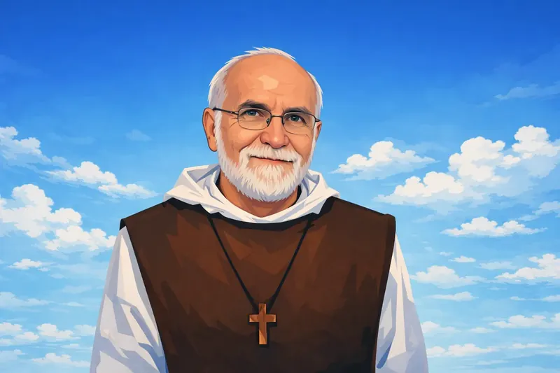 Ilustração do Padre Jacques Philippe com o hábito da Comunidade das Bem-Aventuranças