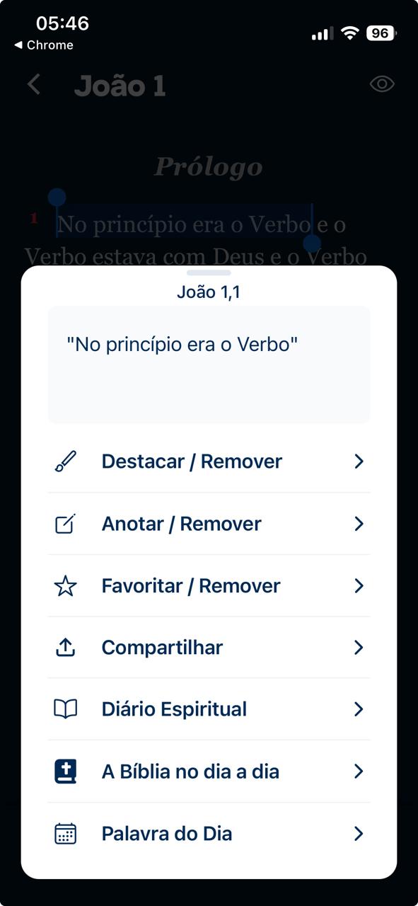Menu de opções — Minha Bíblia Católica