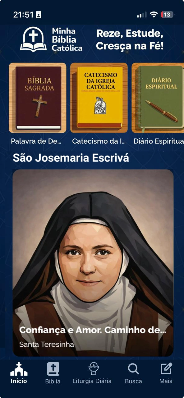 Minha Bíblia Católica — Tela do Retiro com Santa Teresinha